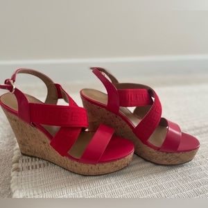 Tommy Hilfiger red and cork wedge sandals